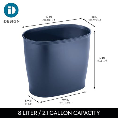 iDesign Slim Plastic Bathroom Trash Can, Navy Blue | Small, For Bedroom, Office, Desk, Dorm