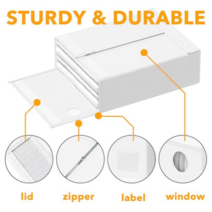 SpaceAid 3 Pack Bed Sheet Organizers and Storage, Foldable Sheet Organizer for Linen Closet, Sheets Set Folder Keeper with Window XL (Queen & King Size) Bedding Container (White, 3 Pack)