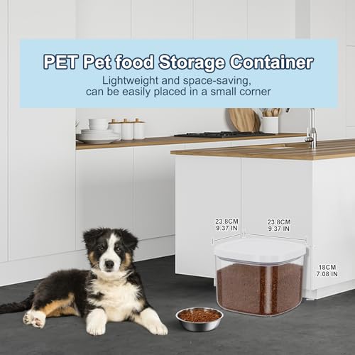 LEAWALK 5-8Lbs/5.28Qt/5L Airtight Dog Cat Food Storage Container and Pet Storage Bin BPA-Free. PET Clear Stackable Dog Treat Containers for Pet Food/Rice/Dry/Cereals/Flour/Sugar/Bread, etc (Medium