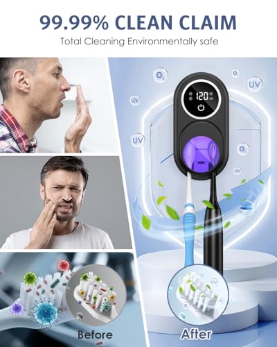 Toothbrush Sanitizer Holder, Upgraded UV Toothbrush Holder with Dual-Mode Clean & Fan Dry, LED Smart Screen, Auto-Inductive Cover, Toothbrush Wall Mounted Cleaner Organizer for Bathroom, Trip