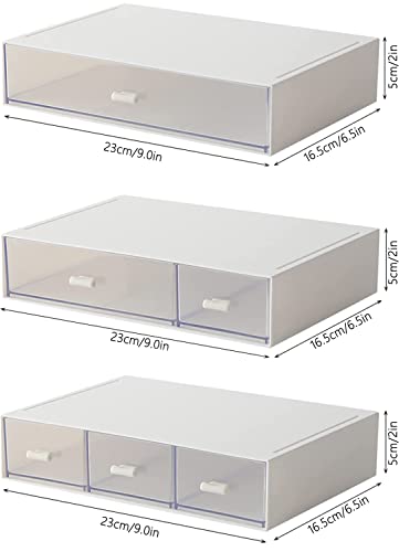 Desk Organizer-3 Tier Stackable Storage Drawers with 6 Compartments White Compact Desk Storage Drawers Great for Makeup Storage Bathroom Organization Accessories Etc (White)