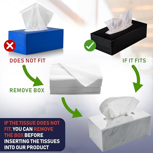Acrylic Tissue Box Holder, Clear Dispenser for Facial Tissues, Napkins, and Dryer Sheets. Perfect for Bathrooms, Desks, Countertops, Vanities, Bedrooms, and Nightstands (Rectangle, Marble)