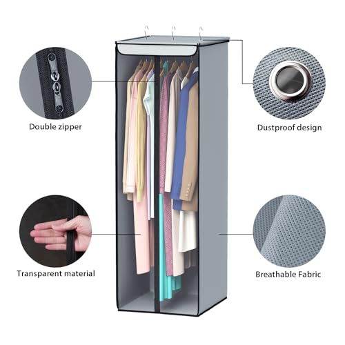 Univivi Garment Bags for Hanging Clothes, Cloth Bag 54 In, 2 PCS, Grey | Large Capacity, Easy Assembly, Clear Window, Dustproof, Durable Zipper, Hanging Garment Storage Bag for Suit, Coat, Dress