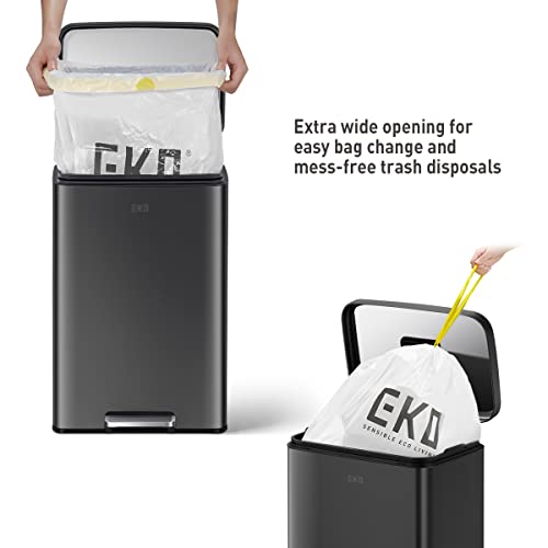 EKO Madison Matte Black Stainless Steel 13.2 Gal/50L Kitchen Step Trash Can or Recycling Bin, Removable Inner Liner, Soft Close Lid, Fingerprint Resistant Finish