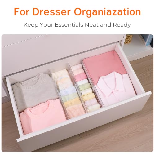 4 Pack 4" High Drawer Dividers for Clothes, 10.2"-16.5" Expandable Dresser Drawer Organizers, Adjustable Plastic Clear Drawer Separators for Kitchen, Baby Clothing, Socks, Underwear, Bedroom