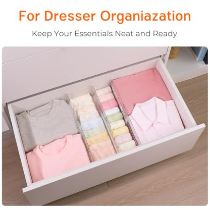 4 Pack 4" High Drawer Dividers for Clothes, 10.2"-16.5" Expandable Dresser Drawer Organizers, Adjustable Plastic Clear Drawer Separators for Kitchen, Baby Clothing, Socks, Underwear, Bedroom