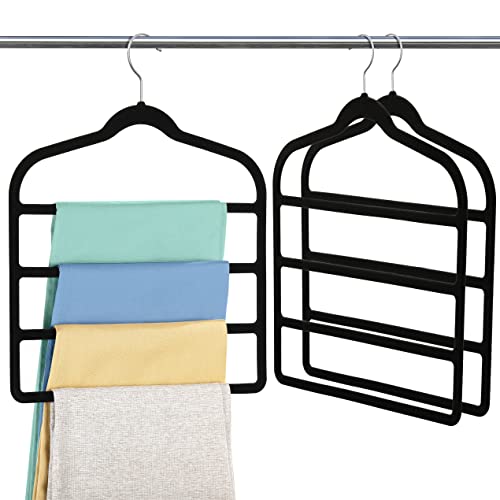 Velvet Pant Clothes Hanger Space Saving Non Slip Hanger Jean Slack Hangers | Multiple Velvet Hanger Closet Organizer Storage and Organization for Jeans,Scarf,Tie(Black,3)
