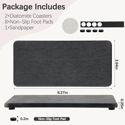 NiuYichee 2 Pcs Water Absorbing Stone Trays, Kitchen/Bathroom Sink Soap Dish, Diatomite Tray Used for Hand Soap & Cosmetic Bottles in The Modern Home, 4" W x 8.3" L, Dark Gray