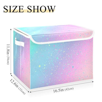 Large Collapsible Storage Bins with Lids, Unicorn Background with Rainbow Storage Baskets Organizer Containers with Handles for Clothes