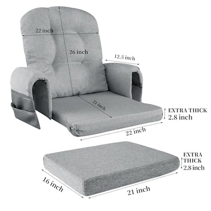 HOMBYS Glider Rocker Replacement Cushions with Storage Side Pocket,Linen-Like Fabric, Foam & Microfiber Filling, Non-Slip & Washable,Thickened & Supportive for Glider Rocking Chair (Grey)