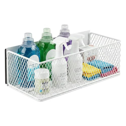 Magnetic Washer Shelf Organizer, White Magnetic Wire Basket with Strong Magnets, Metal Storage Shelf for Refrigerator, Washing Machine, Dryer, Kitchen and Laundry Room