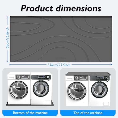 Washing Machine Drain Pan Silicone Mat,53.5x26.8inch Non-Slip Waterproof Washer Tray,Raised Edge Drip Mat for Under Dryer or Washer,Anti-Vibration,Floor Leak Protector for Laundry Room