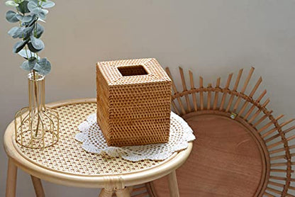 Rattan Tissue Box Cover Natural Woven Facial Napkin Holder Square (Natural, 5.5x5.5x5.9 Inch)