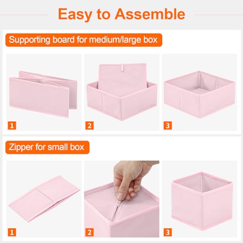Stero 6 Pack Drawer Organizers for Clothing, Dresser Drawer Organizer Clothes, Fabric Foldable Closet Organizers and Storage Basket Bins for Clothes, Underwear, Bras, Socks (Pink)