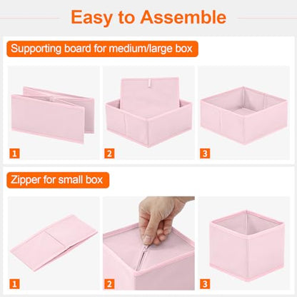 Stero 6 Pack Drawer Organizers for Clothing, Dresser Drawer Organizer Clothes, Fabric Foldable Closet Organizers and Storage Basket Bins for Clothes, Underwear, Bras, Socks (Pink)