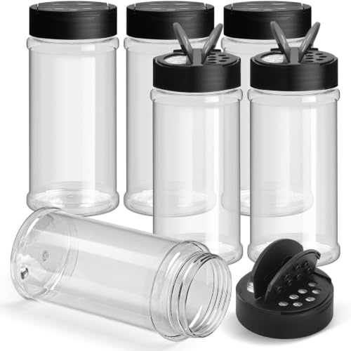 TUZAZO 16 Oz Large Spice Jars Plastic Seasoning Containers, 6 Pack | Heavy Duty Plastic Spice Bottles with Dual Shaker Lids, Refillable Empty Spice Containers for Salt, Herbs & Spices