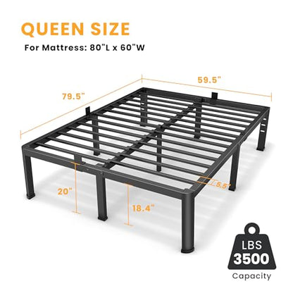 20 Inch Queen Size Metal Platform Bed Frame with Round Corners Leg