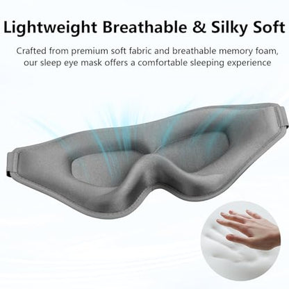 Sleep Mask, New Version, Premium Eye Mask for Sleeping, Total Blackout, Superior Soft Comfort, Upgraded 3D Ergonomic Designed Sleeping Mask for Home, Office, Travel, Meditation, Yoga, Gray