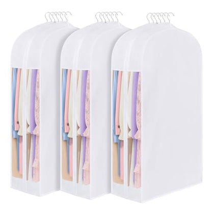 43" Premium Cotton Garment Bag for Hanging Clothes, Breathable Suit Bags for Closet Storage with Extre Large 10" Gusseted & Clear Window, Dust Cover with Zipper for Suits, Jacket, 3 Pack