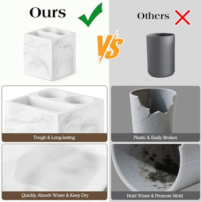 Luxspire Toothbrush Holder, 3 Slots, Marble White | Diatomite, Fast Drying, Toothbrush Holders for Bathroom, Toothbrush and Toothpaste Holder for Countertop