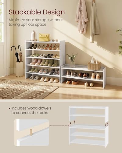 VASAGLE Shoe Rack for Closet, Stackable Organizer Shelf | Stackable Shoe Organizer Shelf for Entryway, 2 Tiers, 11.7 x 32.3 x 14.2 Inches, White, CUSTOS Collection, ULBS060WZ01S