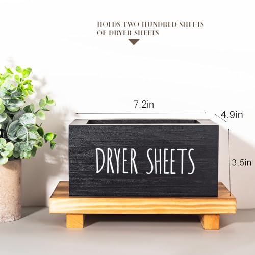 Laundry Dryer Sheet Container Wood Detergent Dispenser Holder, Black | Lightweight，Easy Open, Easy clean, Dryer Balls Dispenser Wood Storage Organization Box for Laundry Room, Bathroom, Kitchen