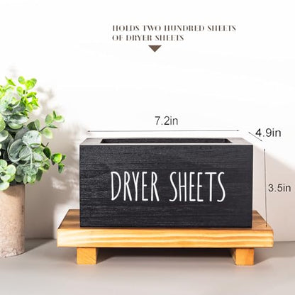 Laundry Dryer Sheet Container Wood Detergent Dispenser Holder, Black | Lightweight，Easy Open, Easy clean, Dryer Balls Dispenser Wood Storage Organization Box for Laundry Room, Bathroom, Kitchen