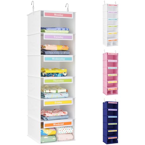 6 Shelf Weekly Hanging Clothes Storage Organizer f... (White | Polyester)