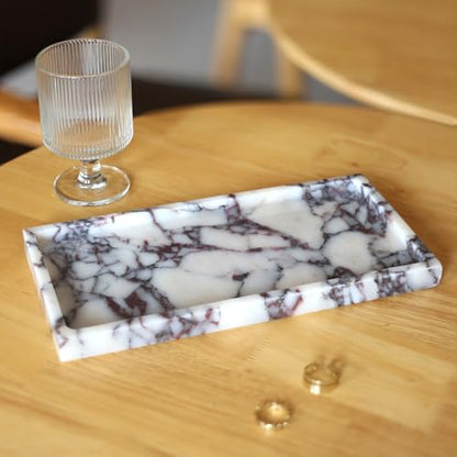 100% Natural Marble Tray, 10"x5" Calaccata Viola Vanity Tray | Luxury Marble Decorative Tray, Small Hand Towel Tray Holder Organizer, Hand-Polished, Easy to Clean, Natural Stone Tray