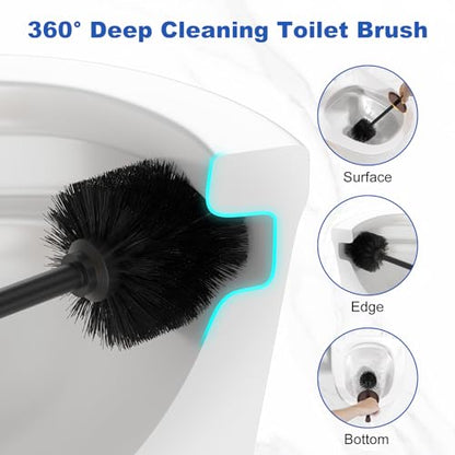Toilet Brush and Holder Set：304 Stainless Steel Heavy Duty Toilet Bowl Brush，Removable Inner Bowl and Splash Protection，Bathroom Toilet Brush-Dense Bristles for Through Cleaning