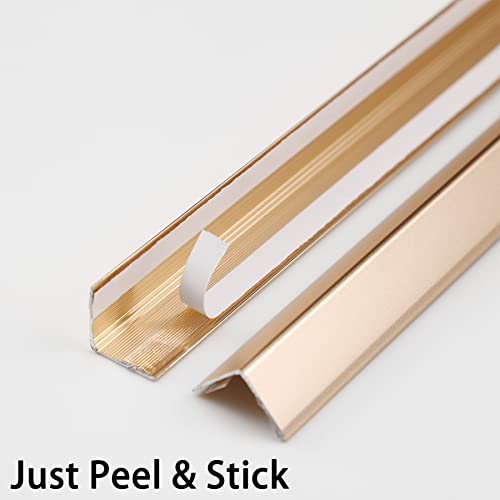Trimold Matte Gold Aluminum Peel and Stick L Molding Corner Guards with 90° Angle for Wall Door Frame Cabinet Baseboard Protection and Decoration, 35.4in x 0.8in (3Pcs)