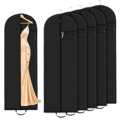 6-Pack 65” x 23” Garment Bags for Dresses and Gowns for Closet Storage | Hanging Clothes Cover with Handles for Travel, Waterproof, Dust-Proof