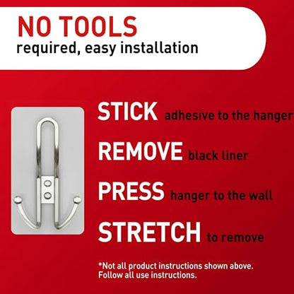 Command X-Large Satin Nickel Triple Hooks, 1 Hook, 3 Strips | Heavy Duty, Damage-Free Hanging with Adhesive Strips, No Tools Wall Hook for Hanging Decorations, Holds up to 10 lb