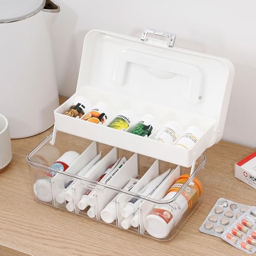 Plastic Bandages Organizer with Lid and Adjustable Dividers | Clear First Aid Bandage and Tapes Storage Container, For Home Office, Bathroom Medicine Cabinet, Ointments, Medical Wrap