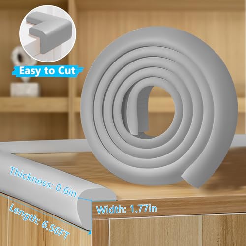 ZOMPAGO Foam Baby Edge Protector Strip Furniture Safety 1.8inx6.56FT（Grey） | Foam material, edge & corner protective,fit table wall bed frame,anti-collision,infant baby proofing,soft shock absorption