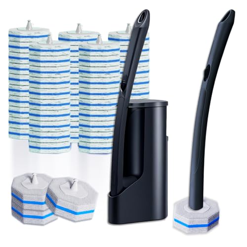 Disposable Toilet Brush with 50 Cleaner Refills Pa... (Black | Plastic)