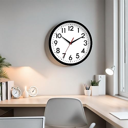 DAXSMY 14 Inch Wall Clock, Battery Operated Silent Non Ticking | Black analog clock; large easy-read dial for outdoor, classroom, living room, bedroom & bathroom; 1 AA battery (not included)