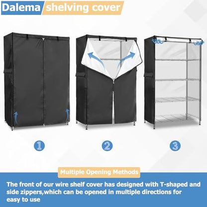 Wire Rack Covers,Heavy Duty 600D Dustproof Waterproof Storage Rack Covers for Metal Shelves,Storage Shelf Cover with Zipper for Wire Shlef,48''W x 19''D x 72''H,Black