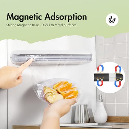 Aluminum Foil & Plastic Wrap Dispenser with Cutter - Easy One-Hand Operation, Space-Saving Kitchen Organizer for Worktops & Cabinets, Magnetic Cling Film Dispenser - Fits 12" Rolls, Gray