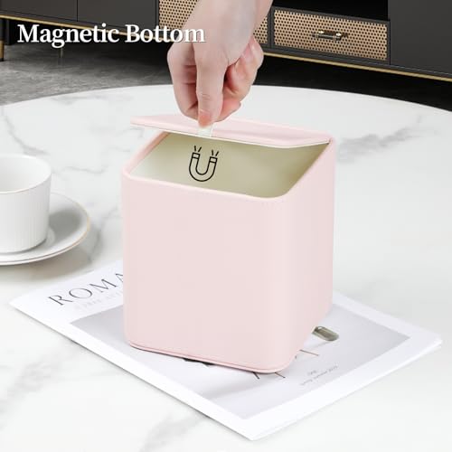 PU Leather Tissue Box Cover Square Tissue Box Holder, Pink | Magnetic Closure, Rounded Edges, Fits All Standard Cube Tissue Boxes, Decorative Tissue Holder for Living Room Bedroom Office
