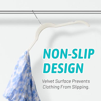 Velvet Hangers 30 Pack, Non-Slip Slim Felt Clothes Hangers Beige | Space-Saving Closet Organization; Flocked Surface; 360° Swivel Hooks; For Shirts, Coats, Dresses, Blouses