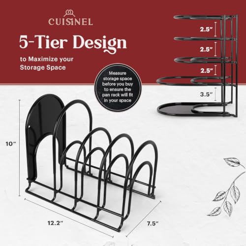 Cuisinel Pan Organizer for Cast Iron Skillets, Griddles, 5-Tier Rack, Black 12.2"