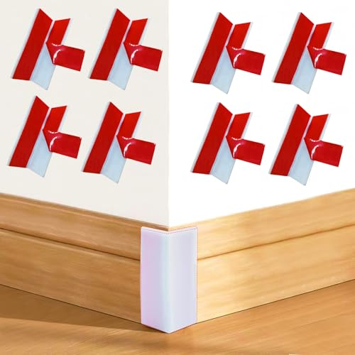 White Baseboard Corners Blocks Self Adhesive, Thickened Rubber Baby Safety Corner Protectors Cushion, Soft Edge Furniture Wall Guards (8 PCS)