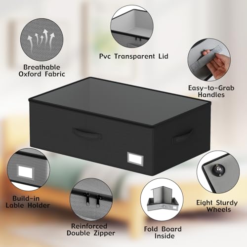 Underbed Storage Bins With Wheels, No Assemble Required 10 inches Height Large Capacity Rolling Underbed Shoe Storage Containers，Dorm Underbed Storage Drawers