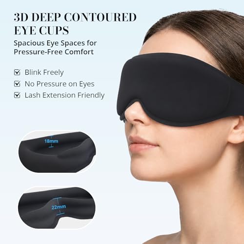 Weighted Sleep Mask for Sleeping, 3D Deep Eye Cups Ultimate Blackout Eye Mask, Lash Extensions & Hair Friendly, Pressure-Relieving Fit for Shift Work/Daytime Sleep/Travel, Black