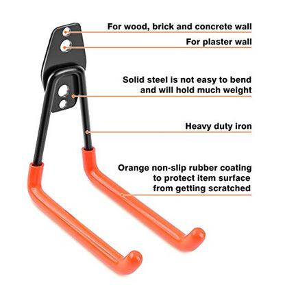 Garage Hooks Heavy Duty 14 Pack, Steel Garage Storage Hooks, Tool Hangers for Garage Wall Utility Wall Mount Garage Hooks and Hangers with Anti-slip Coating for Garden Tools, Ladders, Bulky Items