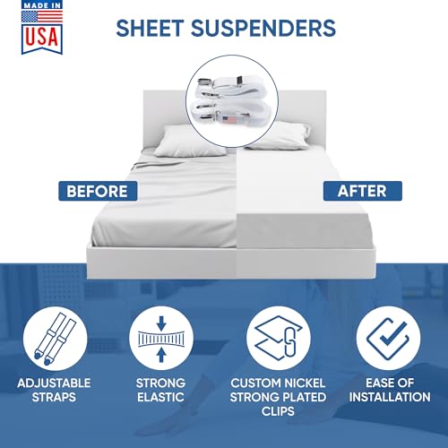 Original Bed Sheet Straps with Clips Holder - Fitted Sheet Straps, Bed Sheet Holder, Bedsheet Clips/Straps - Fits All Mattress Sizes