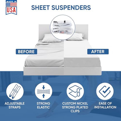Original Bed Sheet Straps with Clips Holder - Fitted Sheet Straps, Bed Sheet Holder, Bedsheet Clips/Straps - Fits All Mattress Sizes