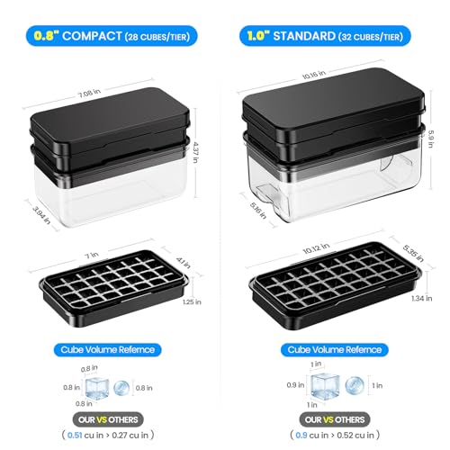 Ice Cube Tray with Lid and Bin, Easy Release 56 Cubes for Freezer | Food-grade BPA-free PP and ABS. Ice cubes for fruit, cocktails, iced coffee. Space-saving stackable with scoop