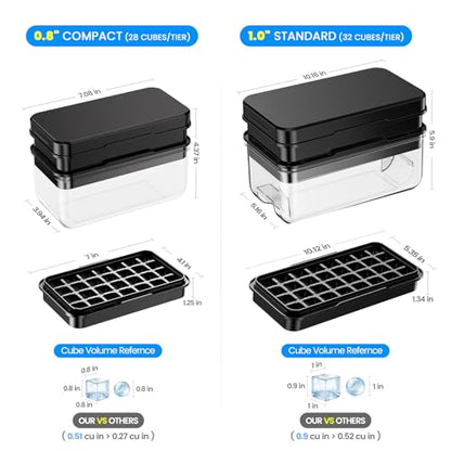 Ice Cube Tray with Lid and Bin, Easy Release 56 Cubes for Freezer | Food-grade BPA-free PP and ABS. Ice cubes for fruit, cocktails, iced coffee. Space-saving stackable with scoop